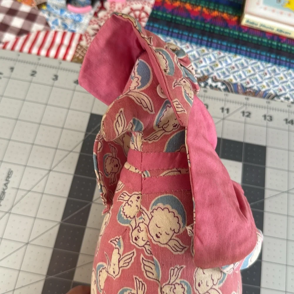 Vintage Handmade Cloth Chicken Doll – 1940s-50s Feedsack Fabric w Sleeping Baby - Picture 13 of 13